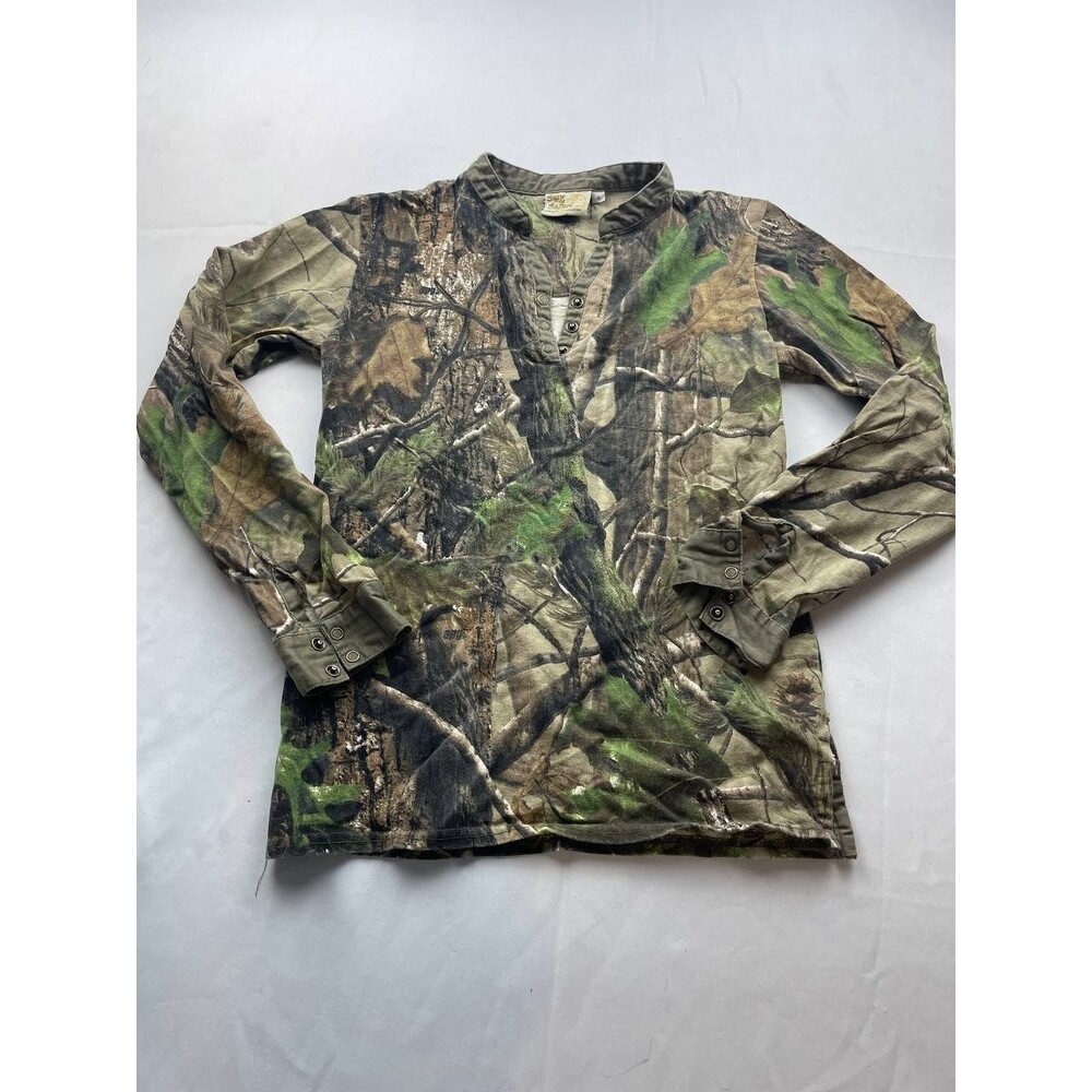 SHE Safari‎ Shirt Womens Small Green Camouflage Snap Long Sleeve Hunting Camping